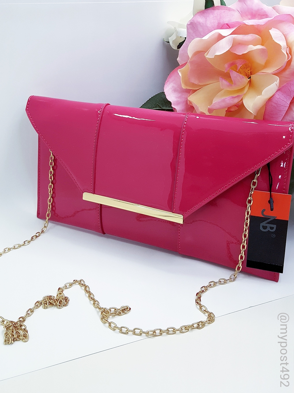 JNB Bag🔥Vintage Glossy Envelope Shoulder Bag/Clutch w/Gold Chain Strap